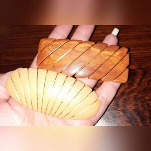 Vintage Gold Trim Hair Barrettes Lot 2 Celluloid? Bakelite? Resin?